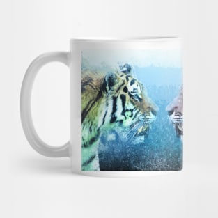 ✪ Tiger Brothers ✪ Mirror Universe Abstract Animal Art / Exotic Blue Kings Mug